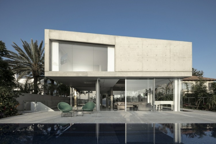 d3 house fachada elegante concreto exposto vidro perfurado revestimento de alumínio