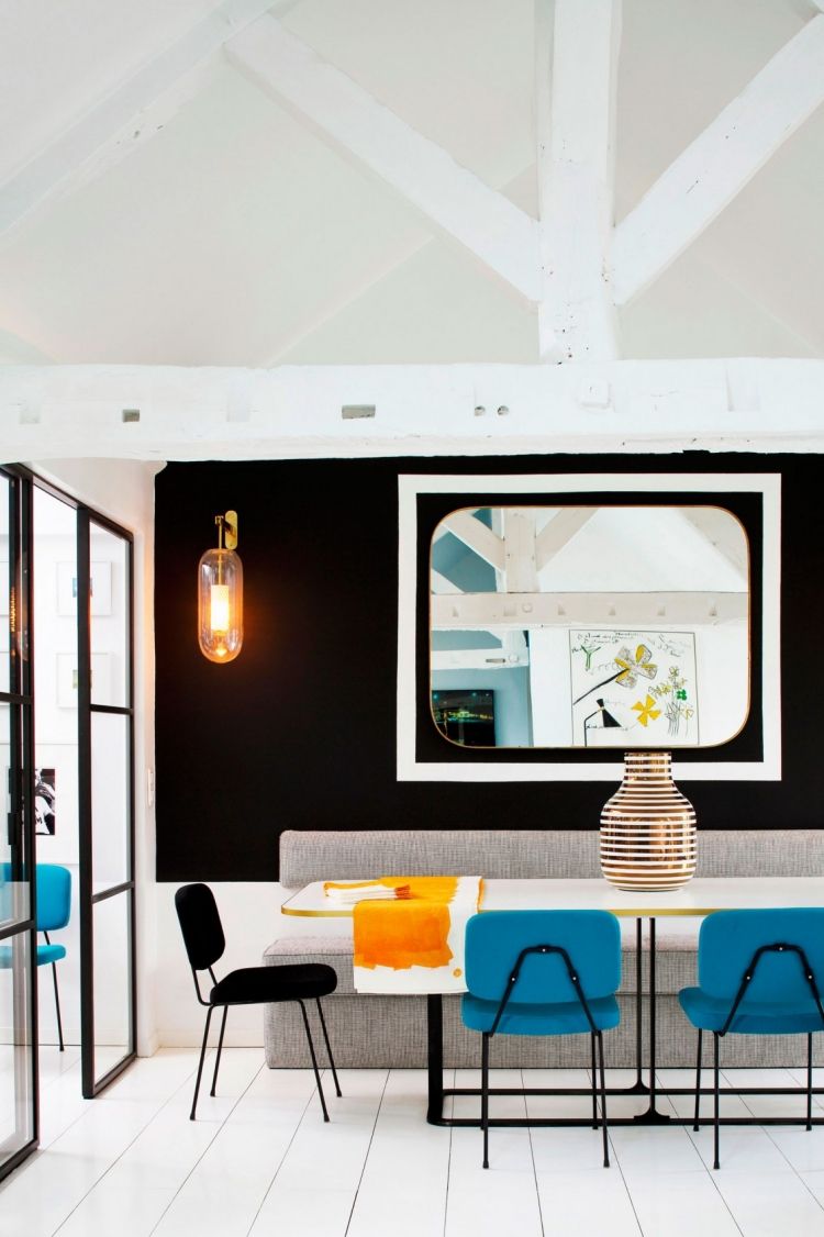 gasolina-cor-estofamento-cadeiras-sala de jantar-sala de estar-preto-branco-interior-moderno-