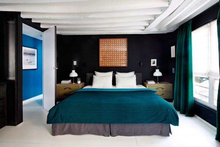 gasolina-cor-edredom-cortinas-acentos-quarto-interior-moderno