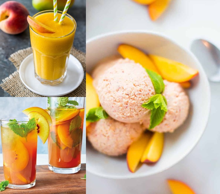 Prepare receitas de pêssego para o verão de chá gelado e smoothie e sorvete