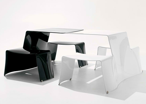Banco e mesa de piquenique combinados - preto e branco