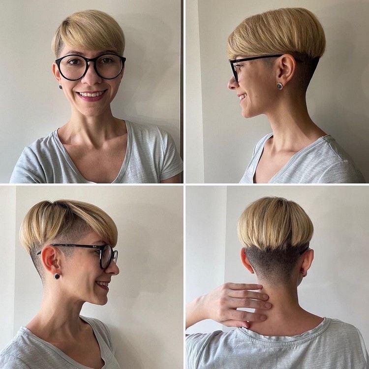 Penteado curto com franja penteado cabeça de cogumelo com corte inferior