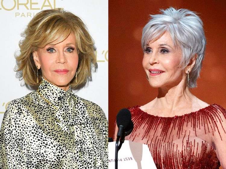 Cabelo curto estilo cabelo grisalho corte Pixie 2021 penteados Jane Fonda