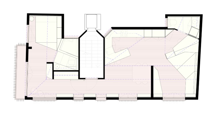 plano e divisão dos quartos em um apartamento multifacetado