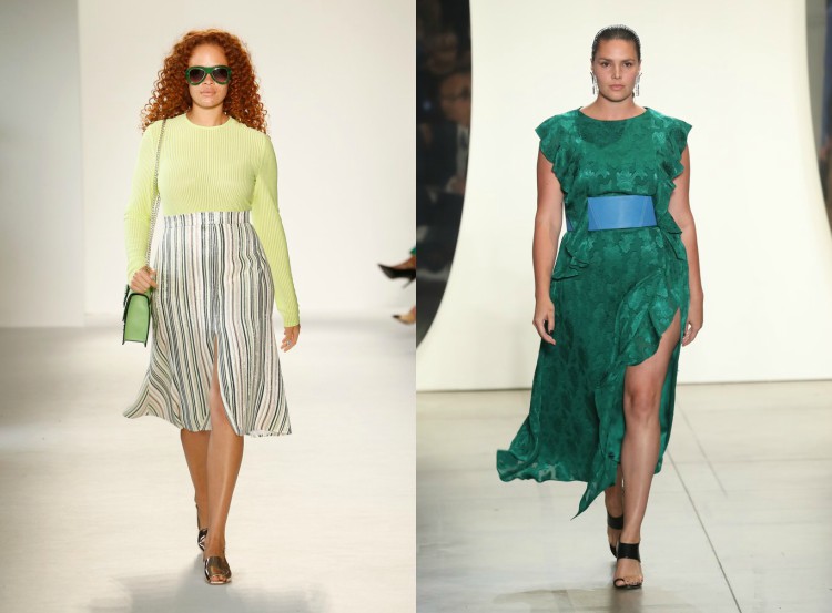 plus size tendências da moda passarela cor verde