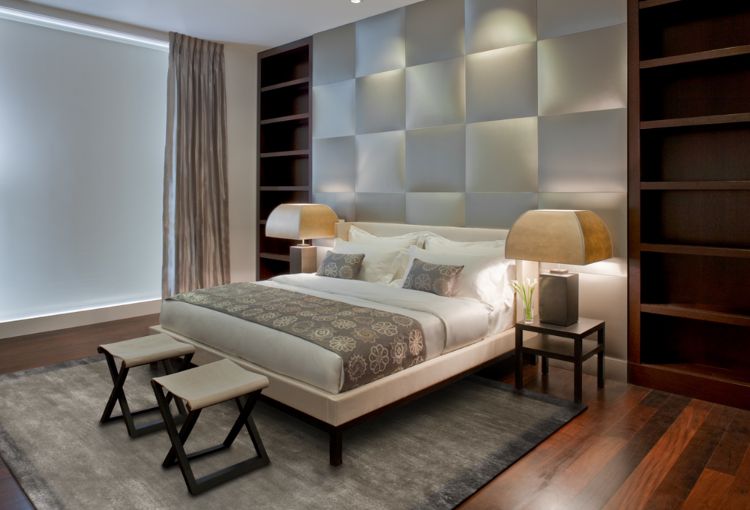 parede estofada no quarto painel de parede cama encosto da cama almofada do encosto design almofada marrom moderno quadrados