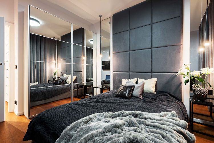 parede estofada no quarto painel de parede cama almofada parede encosto encosto almofada design tecido tecido lâmpada pendente couro preto moderno