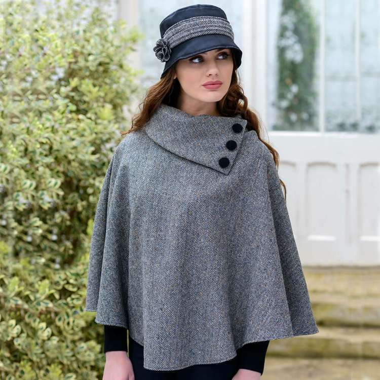 poncho elegante para escritório, roupa cinza