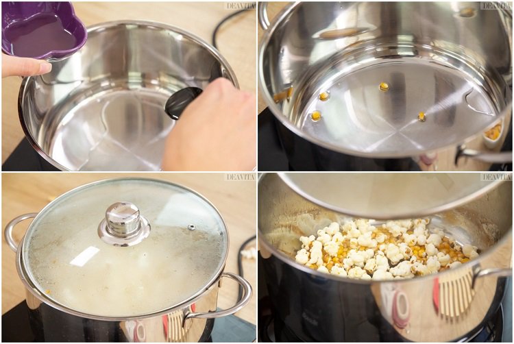 Como fazer pipoca em uma panela com óleo sem manteiga Instruções