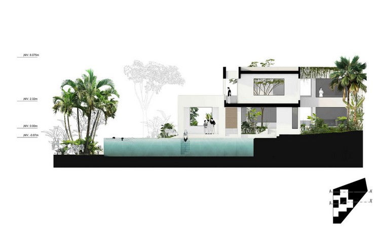 seção de arquitetura de projeto de casa não convencional piscina