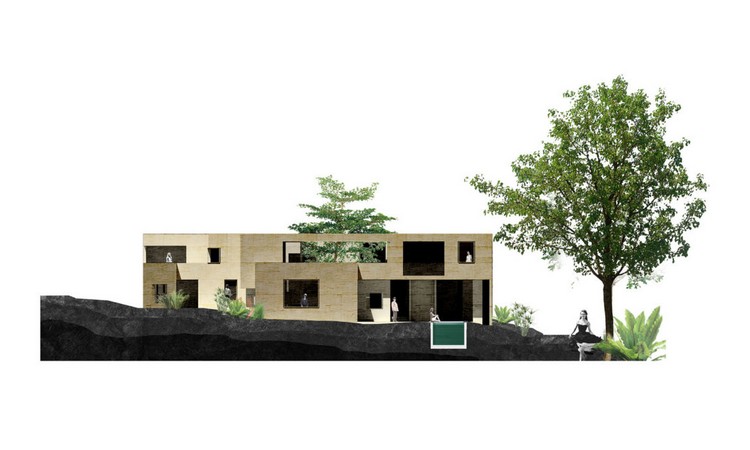 árvore no meio da natureza da casa dentro do modelo de arquitetura externa