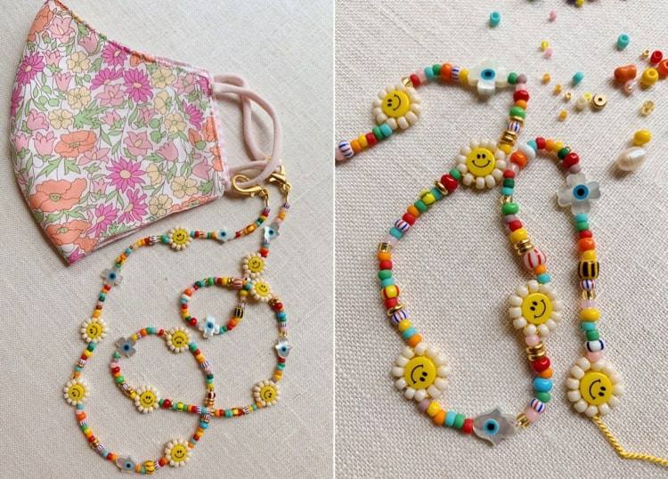 Faça você mesmo uma corrente de máscara para crianças com miçangas e motivos coloridos