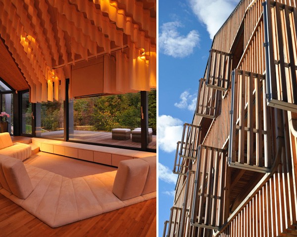 Arquitetura progressiva feita de madeira e pedra