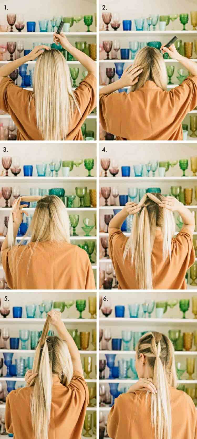 Penteados Trançados Cabelo Comprido Trança Pull-Through Instruções para Penteados Tendências Mulheres