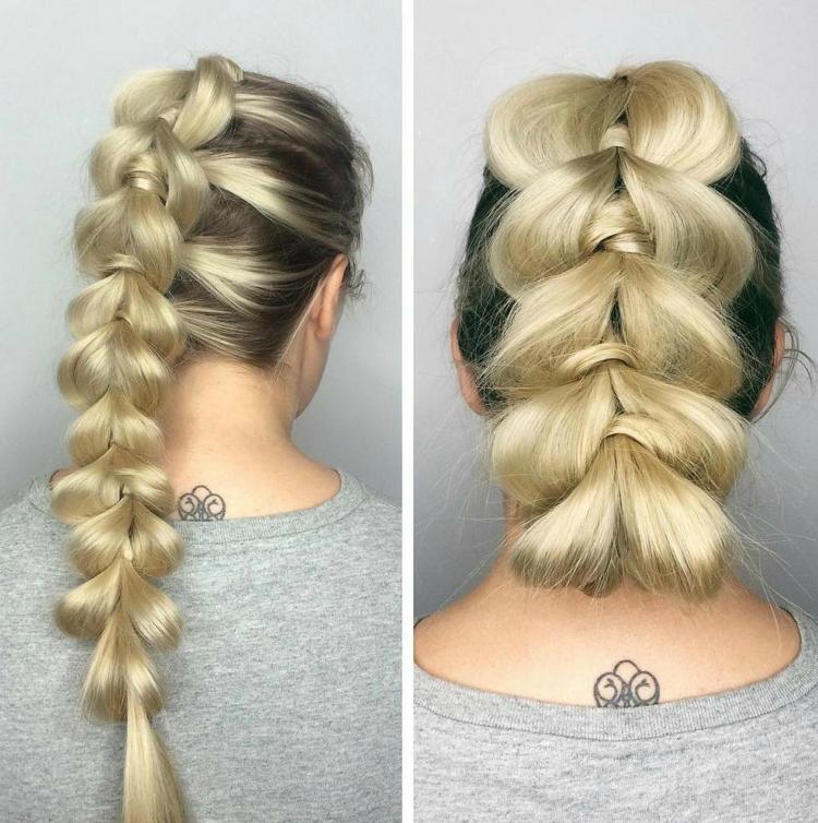 Trança pull-through trança penteado instruções updos para cabelos compridos