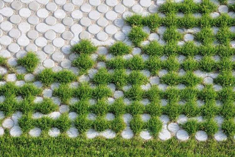 Pedras de pavimentação de gramado que colocam o pavimento de gramado pedras de gramado garagem entrada tipos de planta grama flores vegetação células de crescimento grama articulações planta