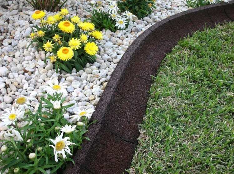 gramado-afiação-jardim-borracha-canteiro de flores-seixos-decorativos