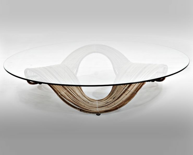 Balcão de vidro de mesa com design de madeira de bambu