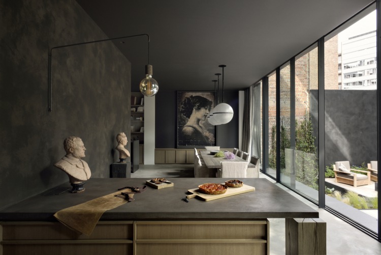 cor antracite sala de jantar cozinha design moderno frentes de vidro