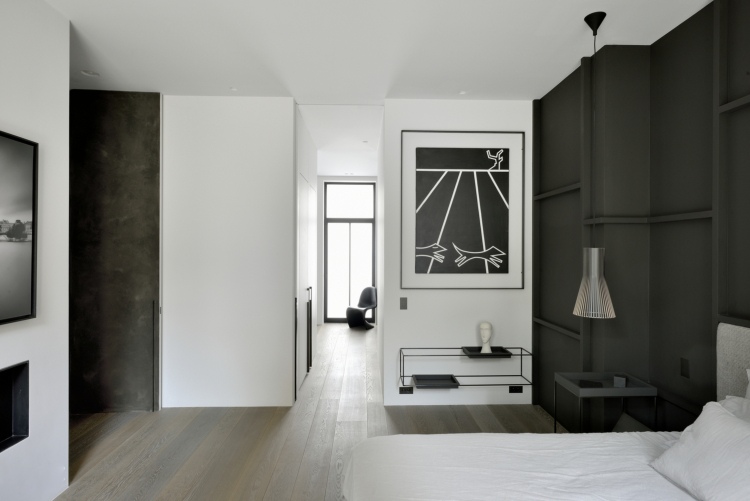 projeto da sala de decoração do quarto em cor antracite
