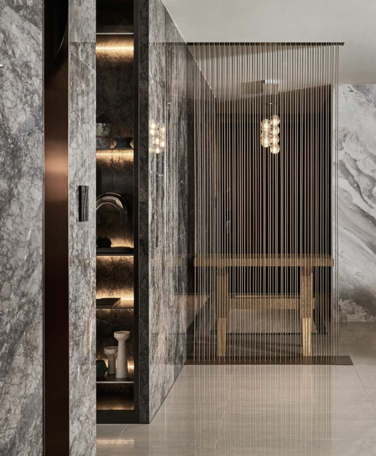 sala divisória parede divisória elegante corda de madeira minimalista