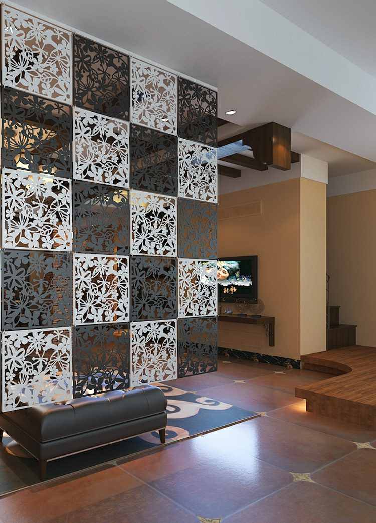 divisor de quarto preto branco pendurado flor padrão de metal