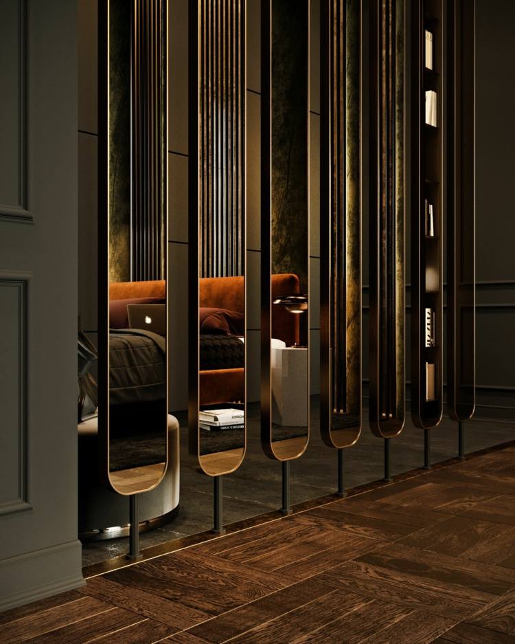 quarto espelho divisor de design oval luxuoso