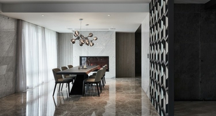 divisória de quarto de design madeira maciça piso de mármore sala de estar lareira decoração minimalista