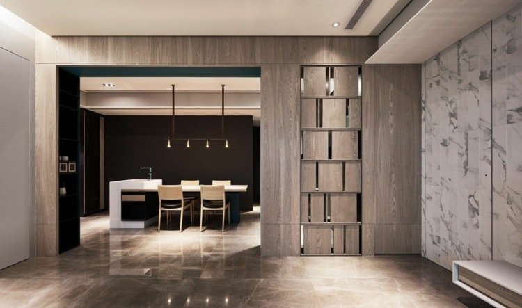 sala de estar moderna madeira divisória parede divisória mármore