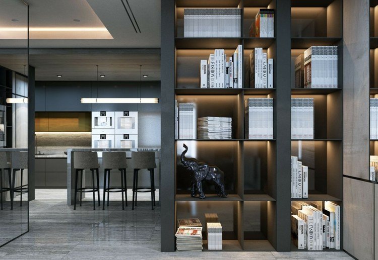 divisória de quarto estreito design simples sala de estar moderna em madeira preta