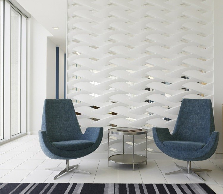 Poltrona de vime branco com divisor de quarto 3D