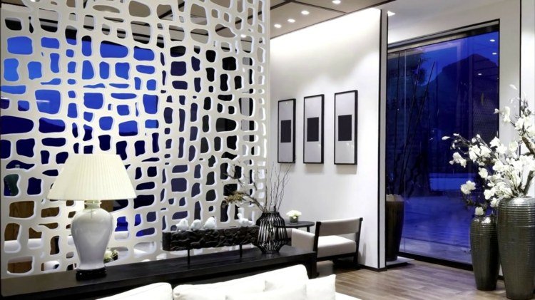 divisor de quarto branco padrão abstrato ideias de design sala de estar