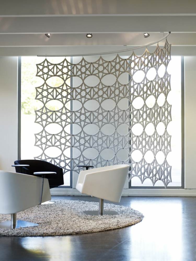 design de divisor de quarto branco pendurado de sala de estar