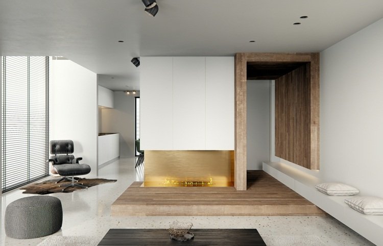 Etanol lareira sala divisória design de interiores decoração minimalista pufe de banco