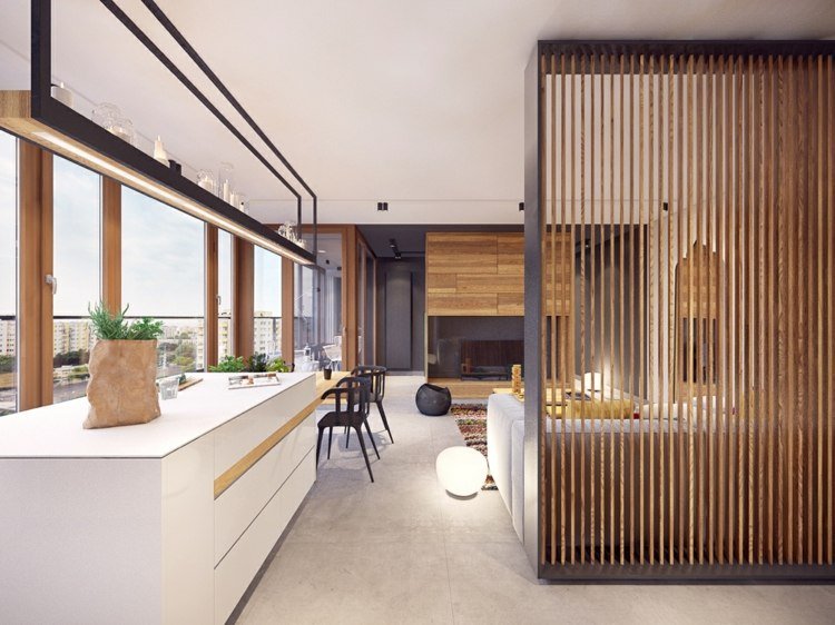 apartamento moderno idéias de design de móveis divisórias de madeira