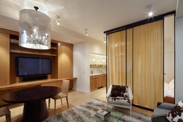 divisor de quarto-quarto-sala-apartamento de um cômodo-vidro-portas-cortinas-portas-deslizantes