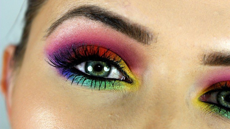 instruções cores do arco-íris olhos maquiagem sombra