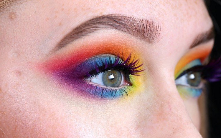 cores do arco-íris, olhos, maquiagem, ideias, carnaval