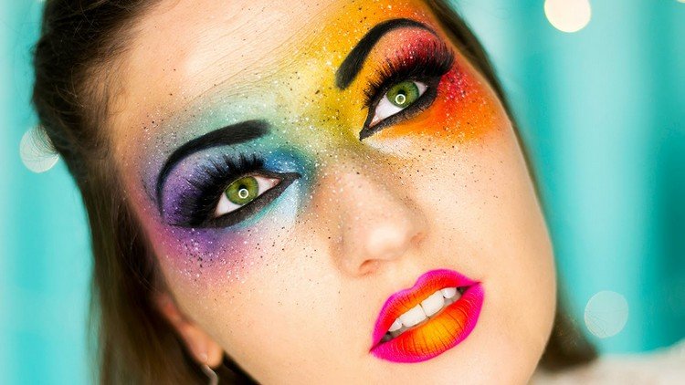 arco-íris maquiagem idéias de maquiagem carnaval colorido