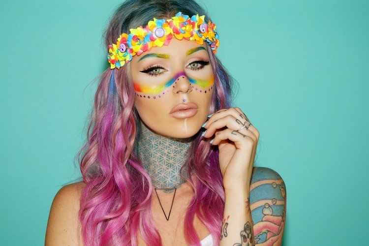 carnaval maquiagem idéias arco-íris colorido maquiagem headband