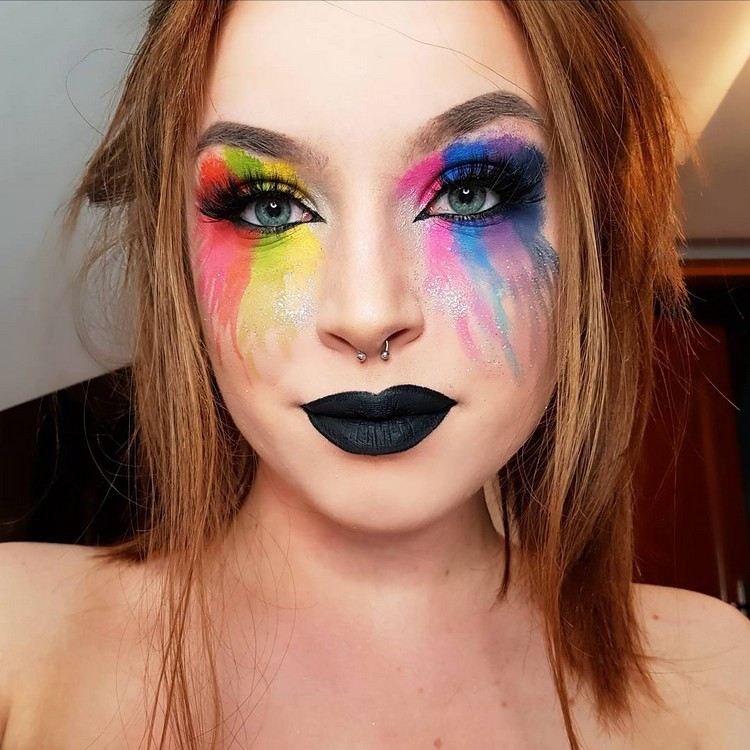 carnaval maquiagem idéias olhos cores do arco-íris batom preto