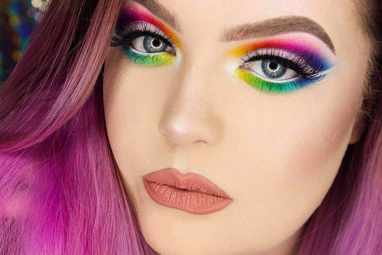 dicas instruções maquiagem arco-íris olhos