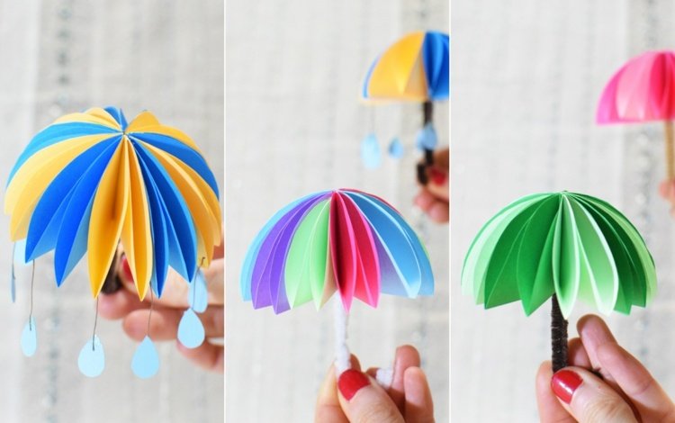 Faça um lindo guarda-chuva 3D com círculos de papel e limpadores de cachimbo