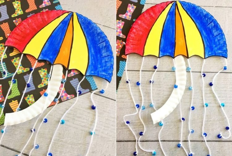 Faça um guarda-chuva com pratos de papel e miçangas