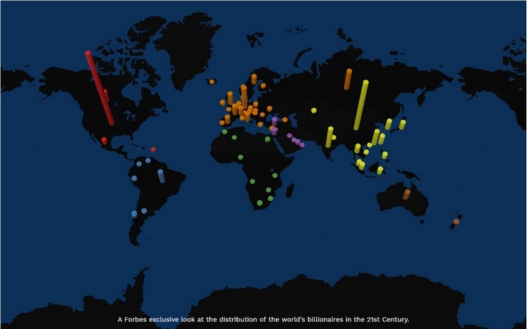 pessoas mais ricas do mundo de acordo com a forbes com mapa-múndi e regiões com mais bilionários em 2019