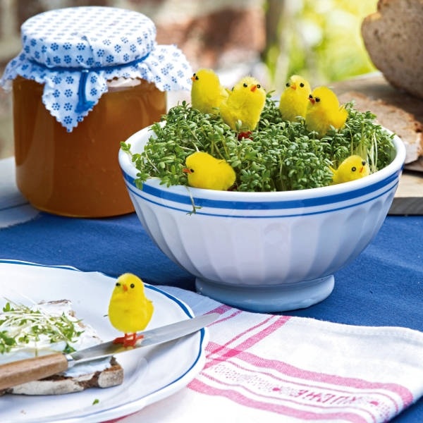 Ideias para decoração de mesa de jardim Frango de Páscoa