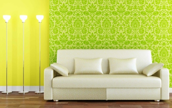 Sofá-estofado-com-motivos-parede-design-verde