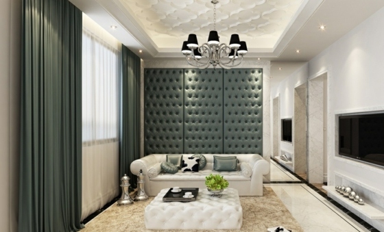 Sala de estar com painéis de parede feitos de couro