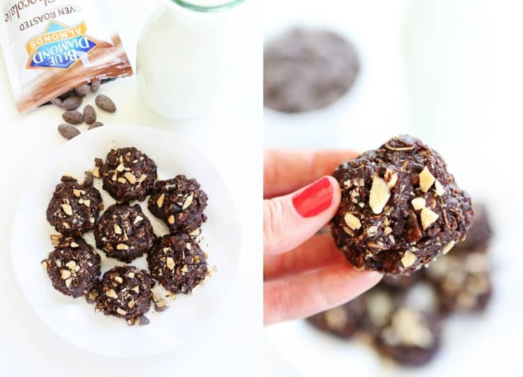 Cookies não assados ​​com amêndoas e cacau