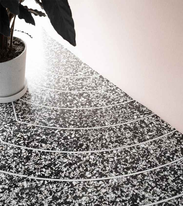 Planta de casa com padrão geométrico de piso de mosaico